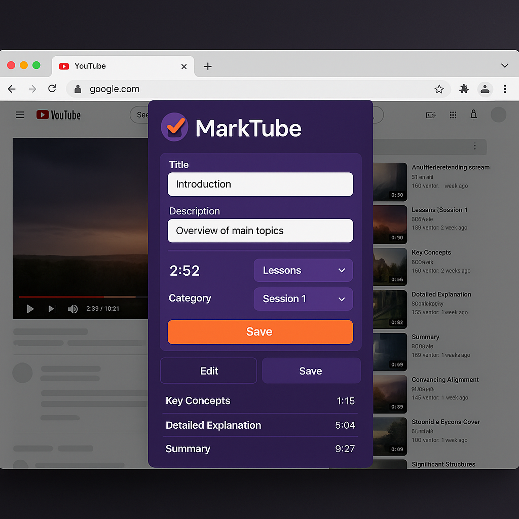 MarkTube Extension Mockup